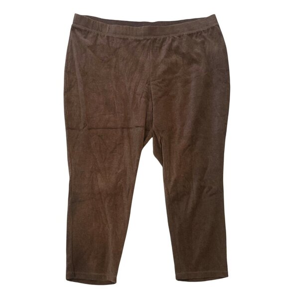 Catherines Brown Velour Pants Fine Cord Soft Stretch 2XP Cozy Soft Lounge Office - Picture 2 of 6